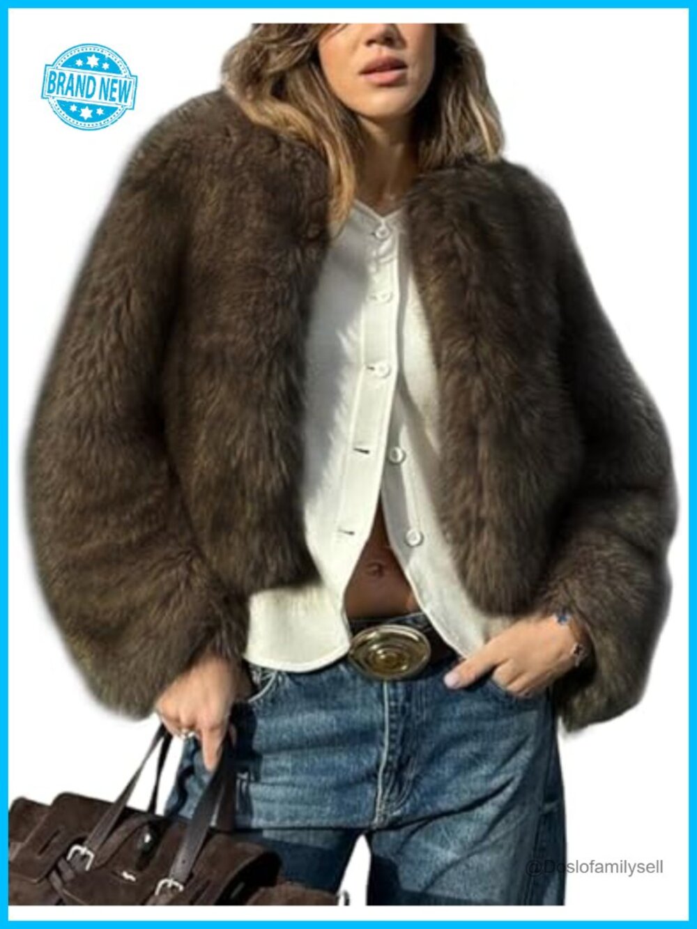 Faux Fur Coat Cropped Fluffy Open Front Long Sleeve Winter Warm Jacket
